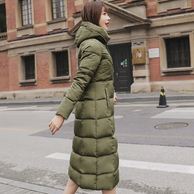 Elegante Damenwinterjacke Lang mit Kapuze