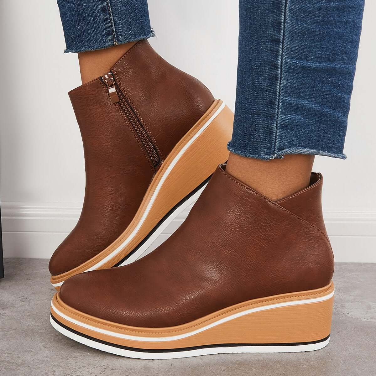 Damen Stiefel Plateau Boots mit Reißverschluss
