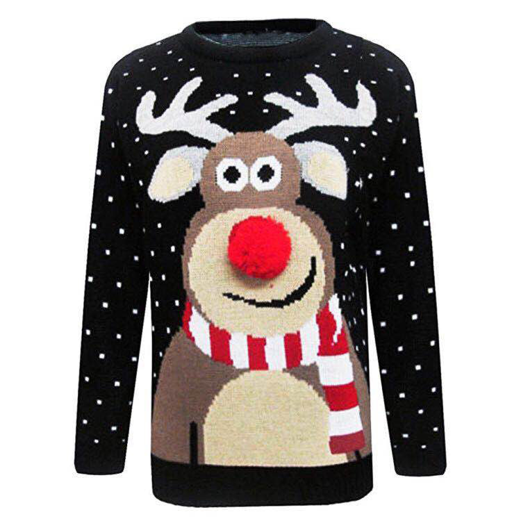 Damen Weihnachtspullover Rentier Motiv Strickoptik