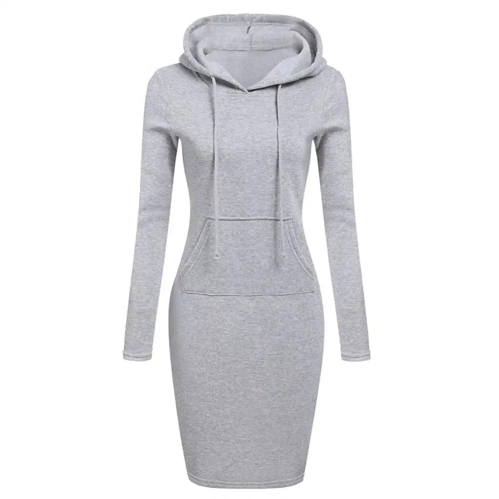 Modisches Hoodie Kleid mit Kapuze und Kängurutasche