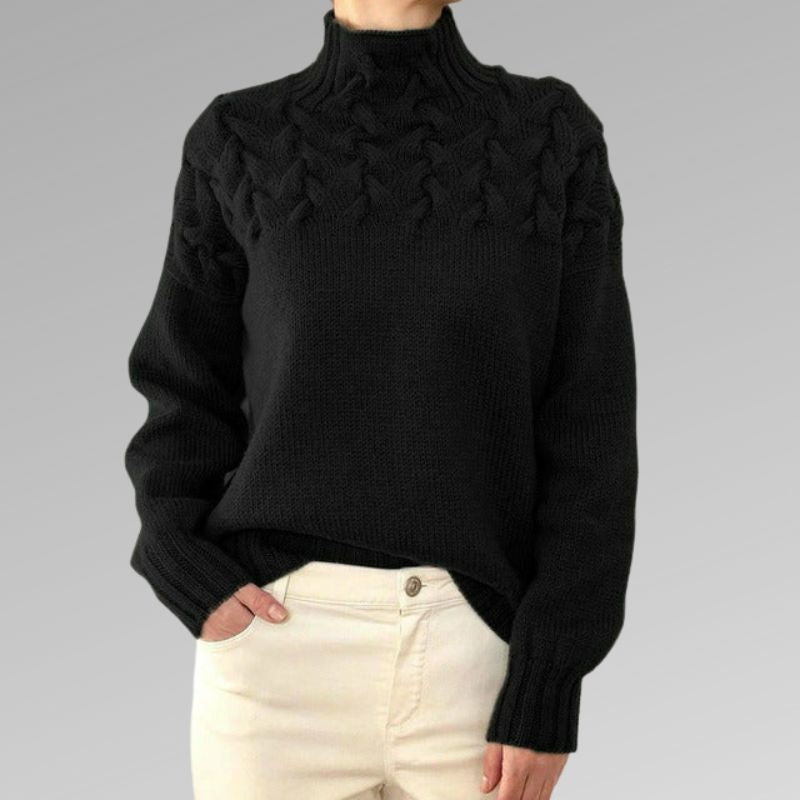 Strickpullover Damen Rollkragen Zopf Muster Langärmlig Bequem