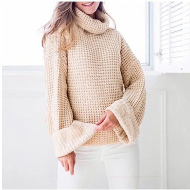 Damen Pullover Grobstrick Übergröße Hoher Kragen