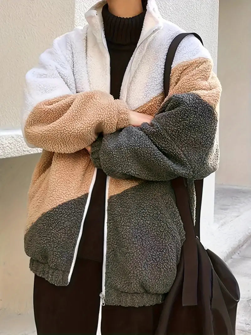 Stylische Fleecejacke Farbblock Männlich Modern - IdealeKleiden