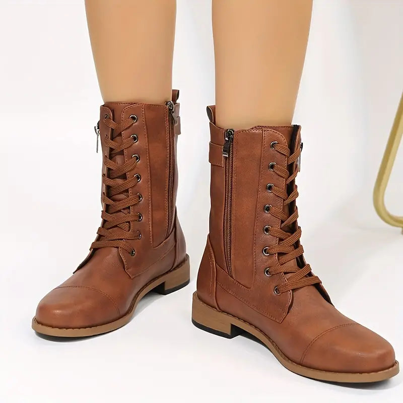 Schnürstiefel Tief Ausgeschnitten Mit Reißverschluss - IdealeKleiden