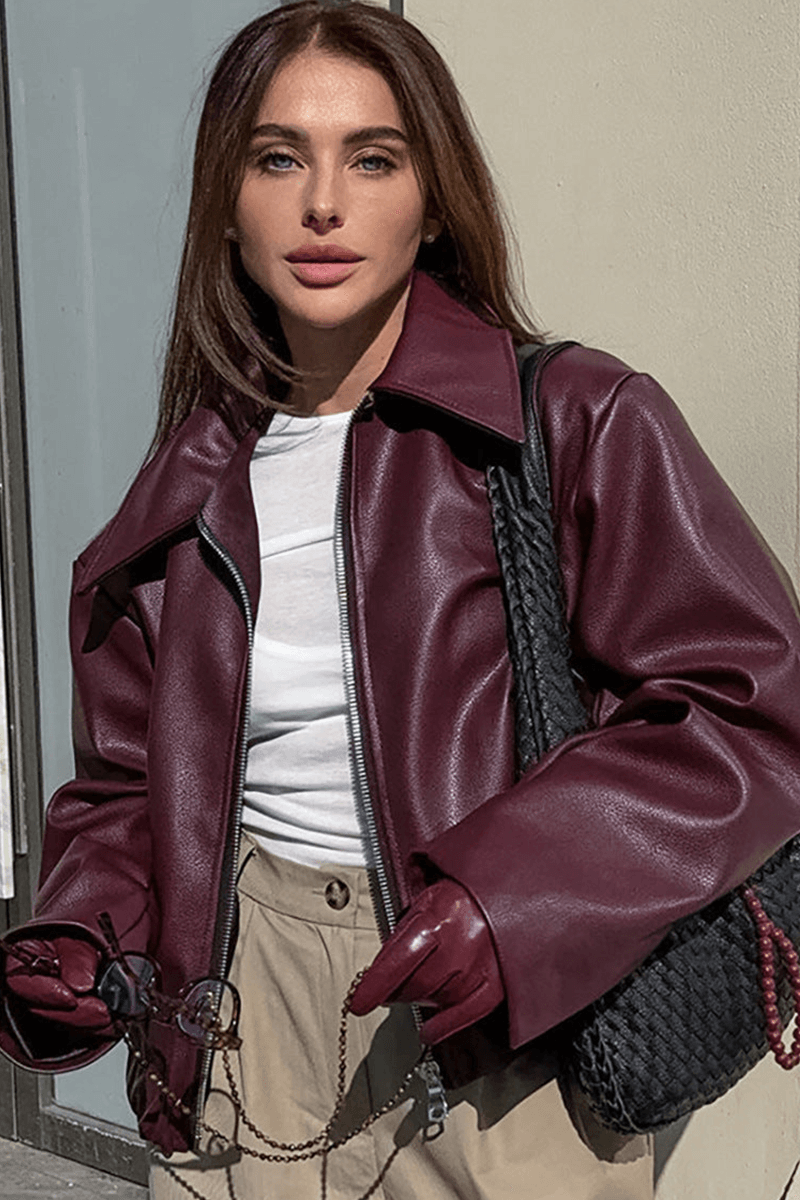 Stylische Lederjacke Kurz Modisch