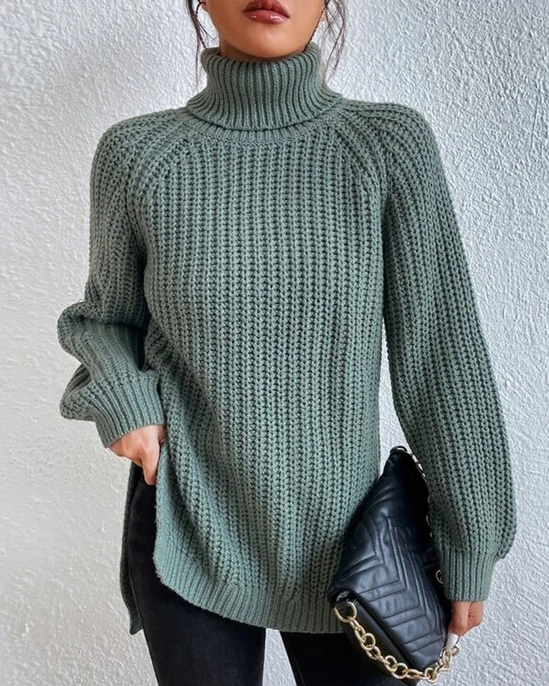 Damen Pullover Herbst Rollkragen Großzügig