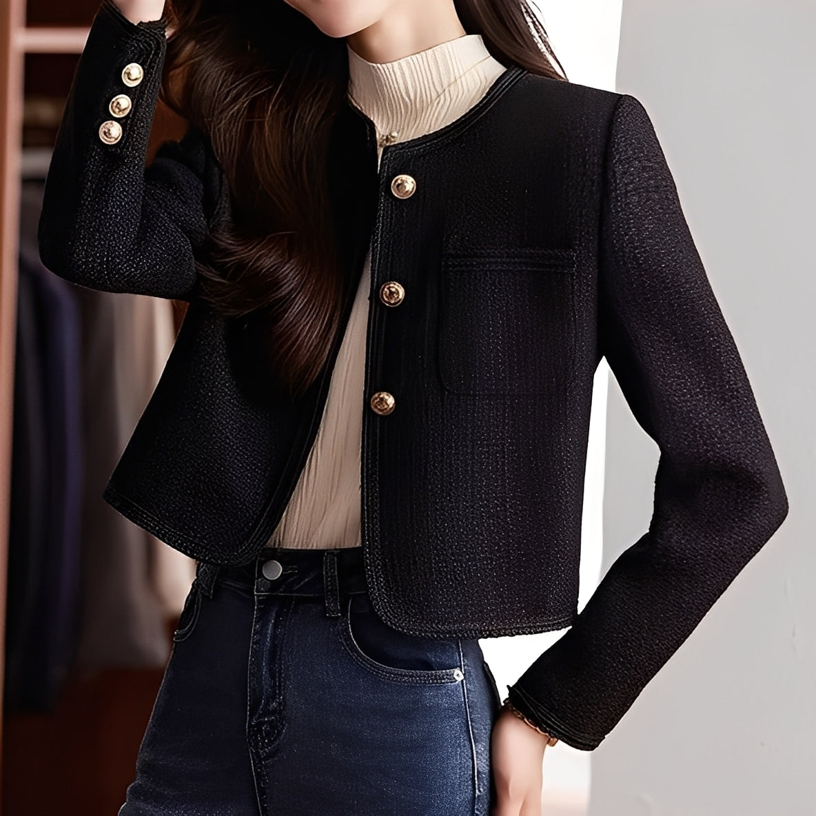 Stylische Damenjacke Tweed Kurz