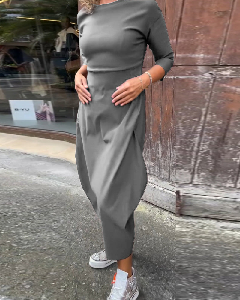 Elegantes Damenkleid Langärmlig Mit Tasche