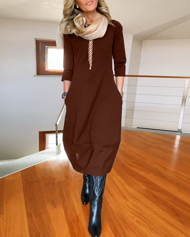 Elegantes Sommerkleid Rundhals Mit Tasche