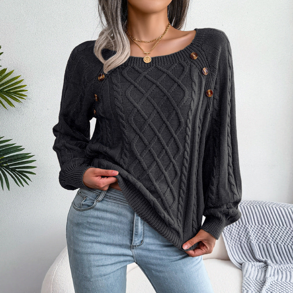 Modische Strickpullover Damen Quadratausschnitt