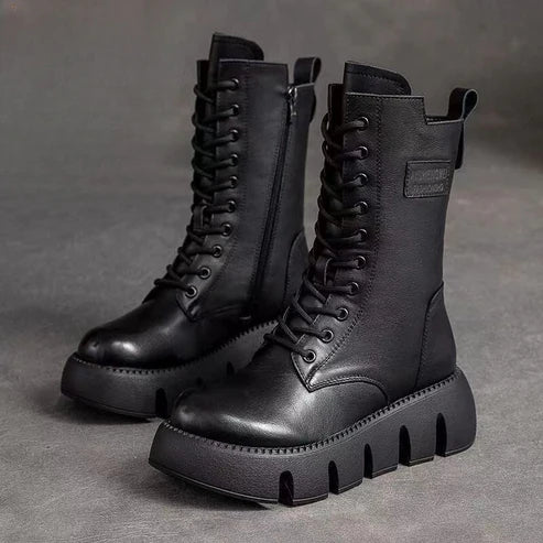 Hohe Damenstiefel Dickes Profil Vintage-Look