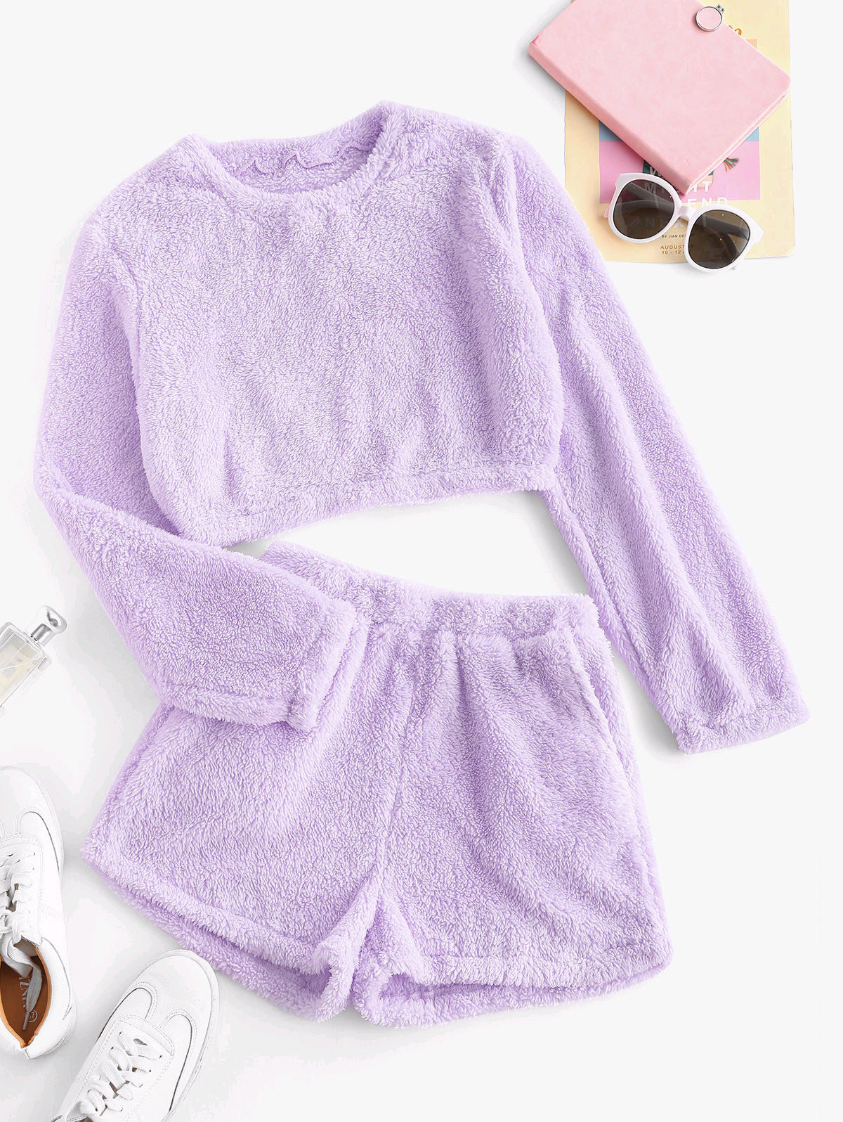 Damen Weiche Plüsch-Pyjamas Set Bequem
