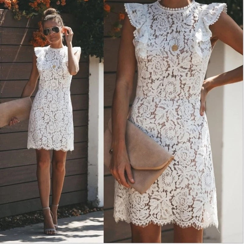 Romantisches Damenkleid Spitze Rüschen Elegant - IdealeKleiden