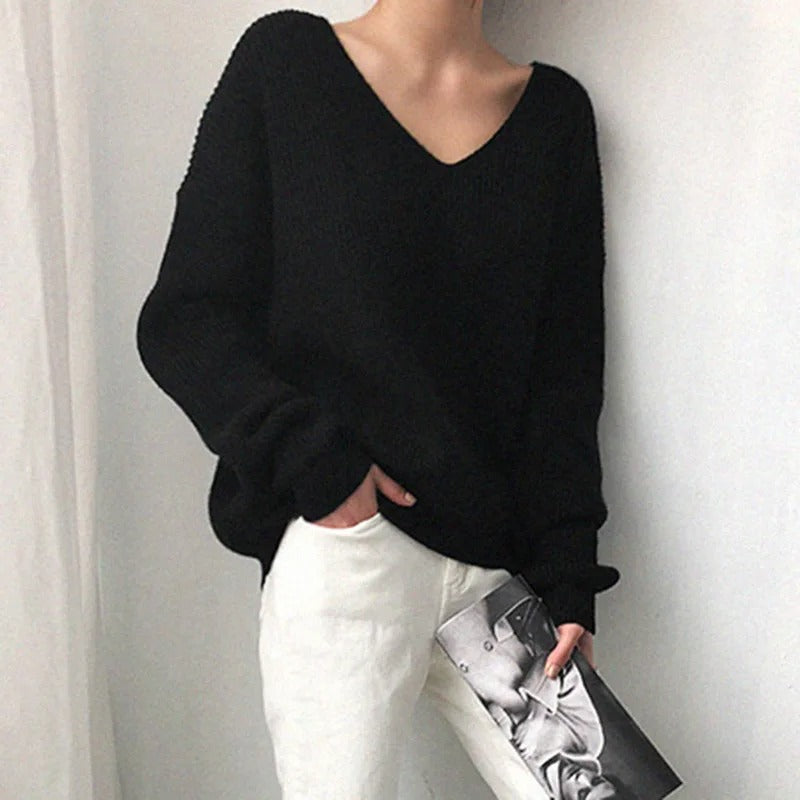 Bequemer Damenpullover V-Ausschnitt Casual