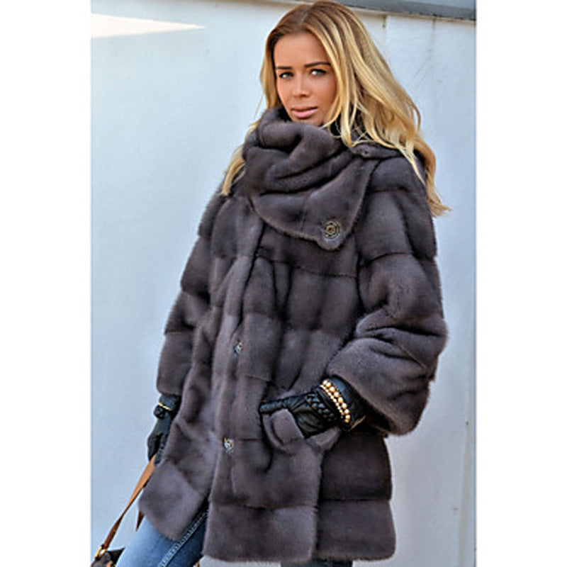 Damen Kunstpelz Mantel Weich Mit Taschen & Kragen - IdealeKleiden