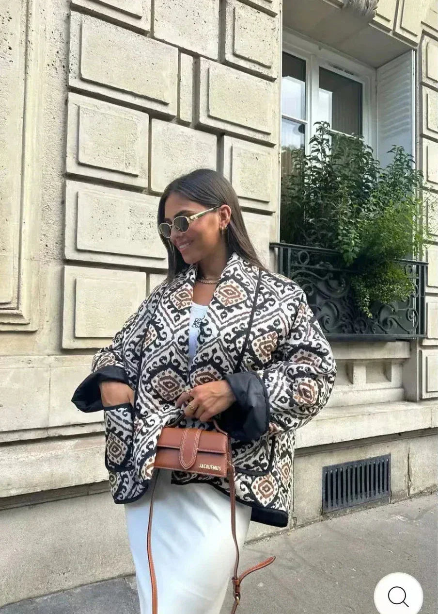 Stylische Kontrastjacke Baumwolle Weich Polsterung - IdealeKleiden
