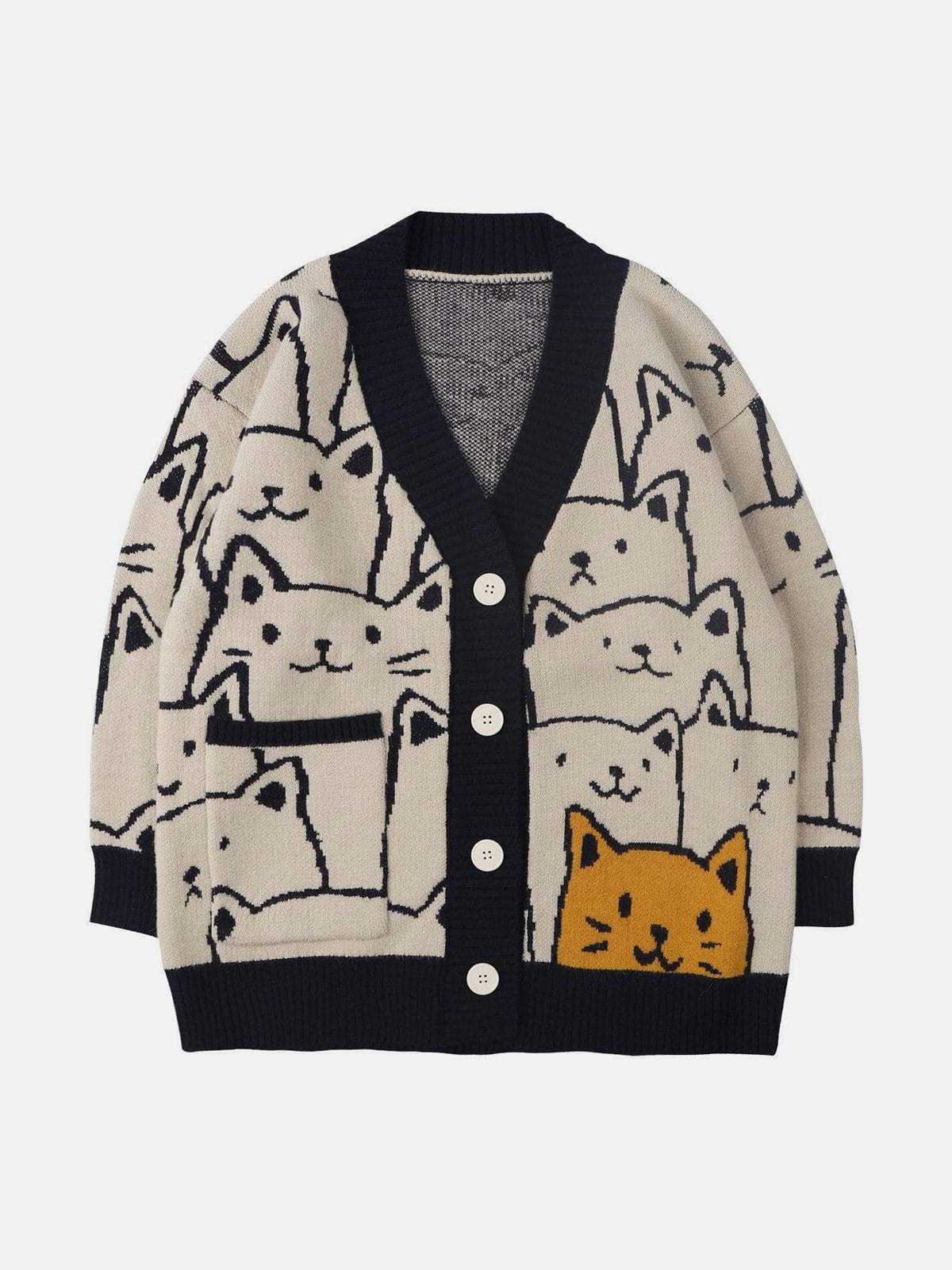 Katzenmuster Strickjacke Damen - IdealeKleiden