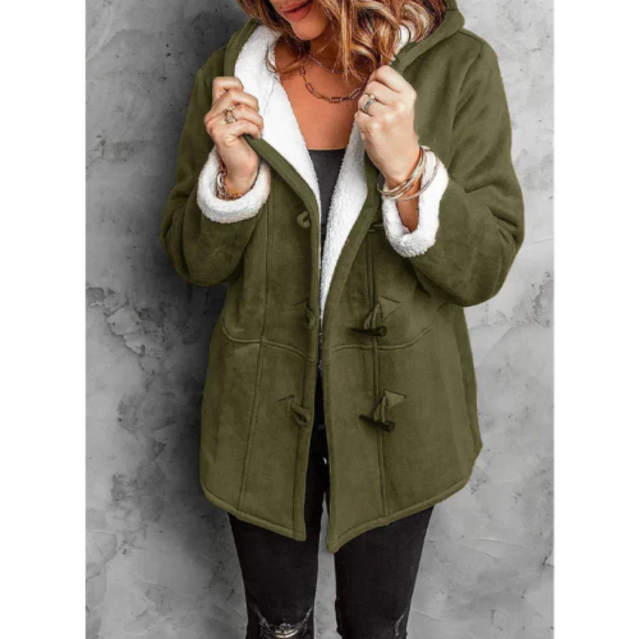Mantel Damen Winterlich - Fleece Mantel mit Kapuze