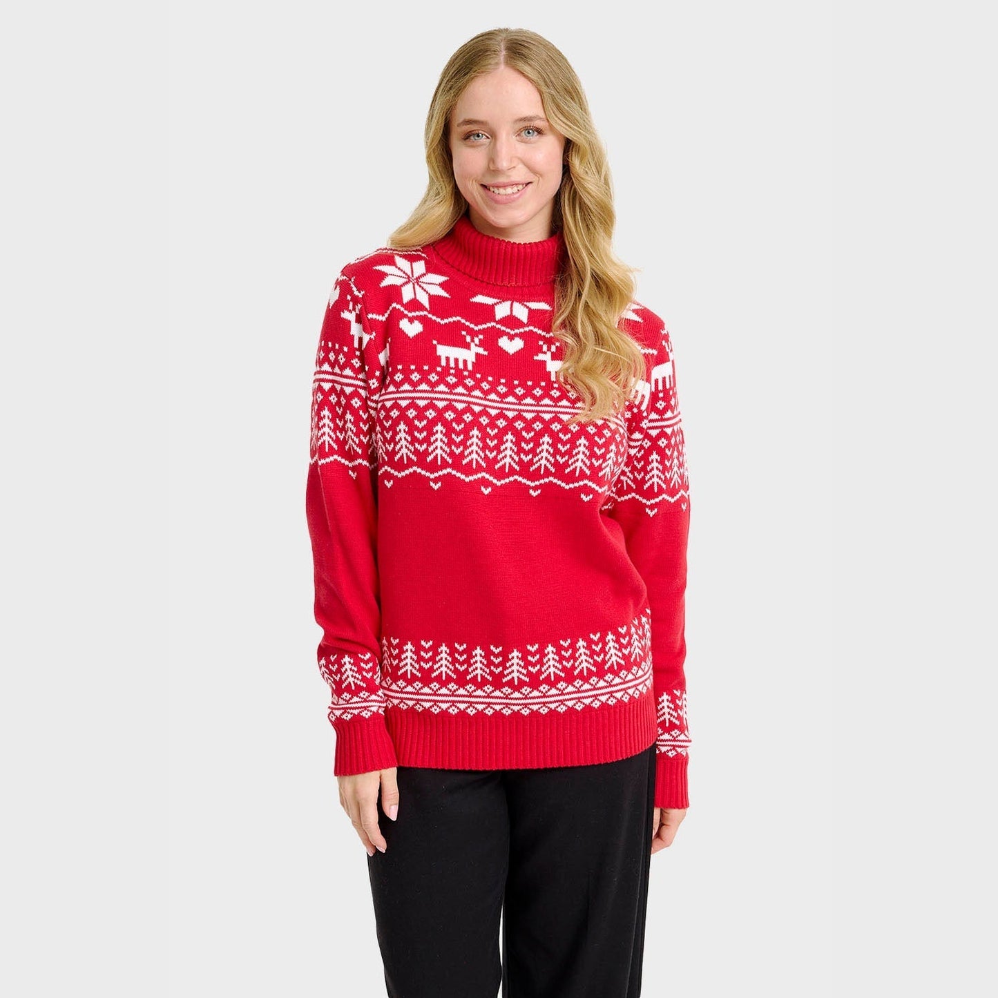 Weihnachtspullover Damen Rollkragen Festlich GrĂĽn - IdealeKleiden