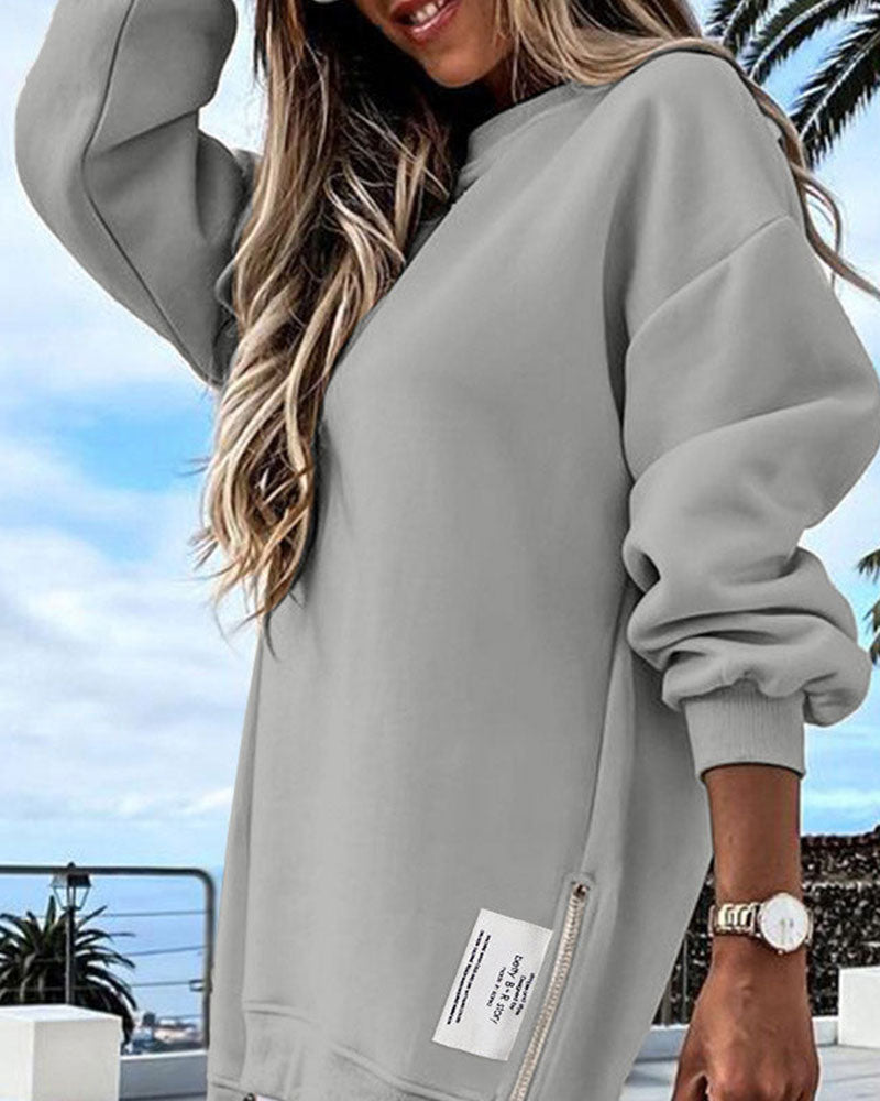 Kuschelkleid Sweatshirt Langärmlig Reißverschluss Trendy
