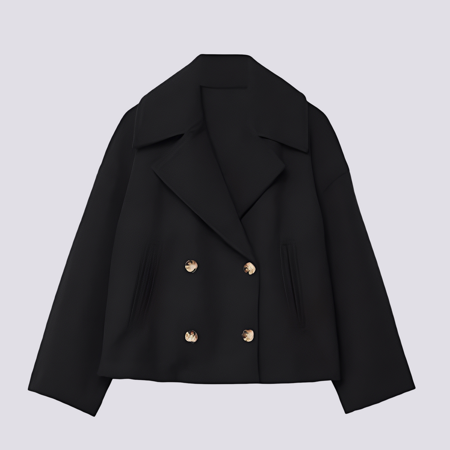 Stylische Damen Wolljacke Kurz Revers