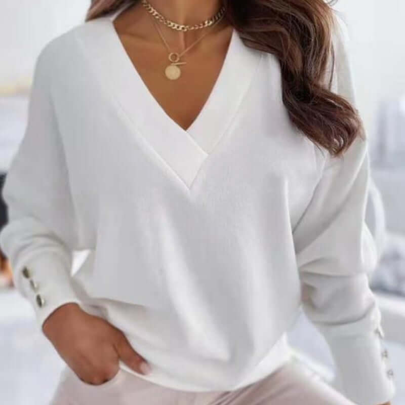 Damen Pullover Langarm V-Ausschnitt Modisch