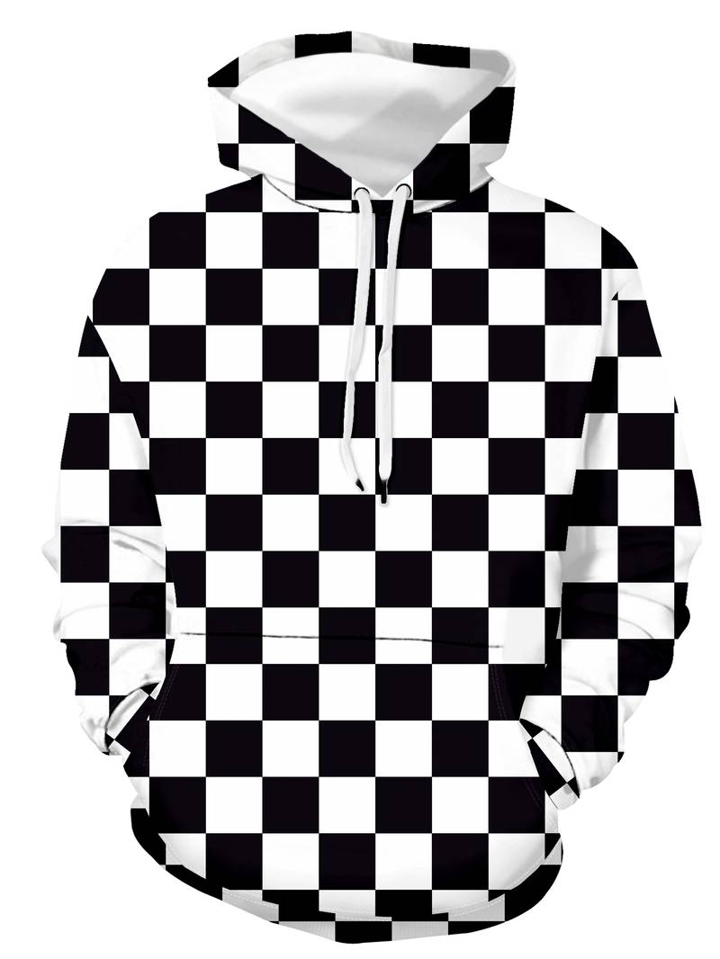 Herren Pullover Karo Muster Kapuze - IdealeKleiden