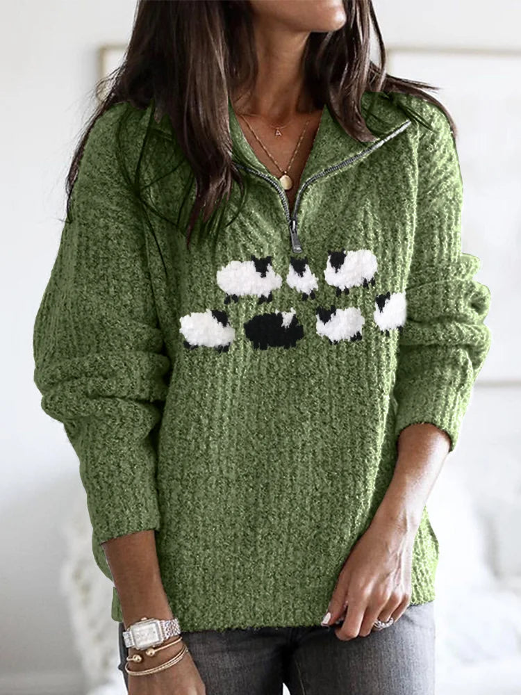 Flauschiger Schaffell-Pullover Reißverschluss Warm - IdealeKleiden