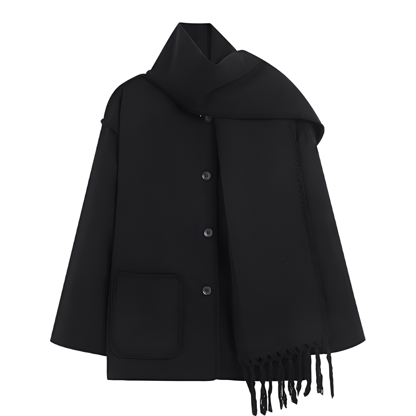 Elegante Damen Wolljacke Schal Kragen