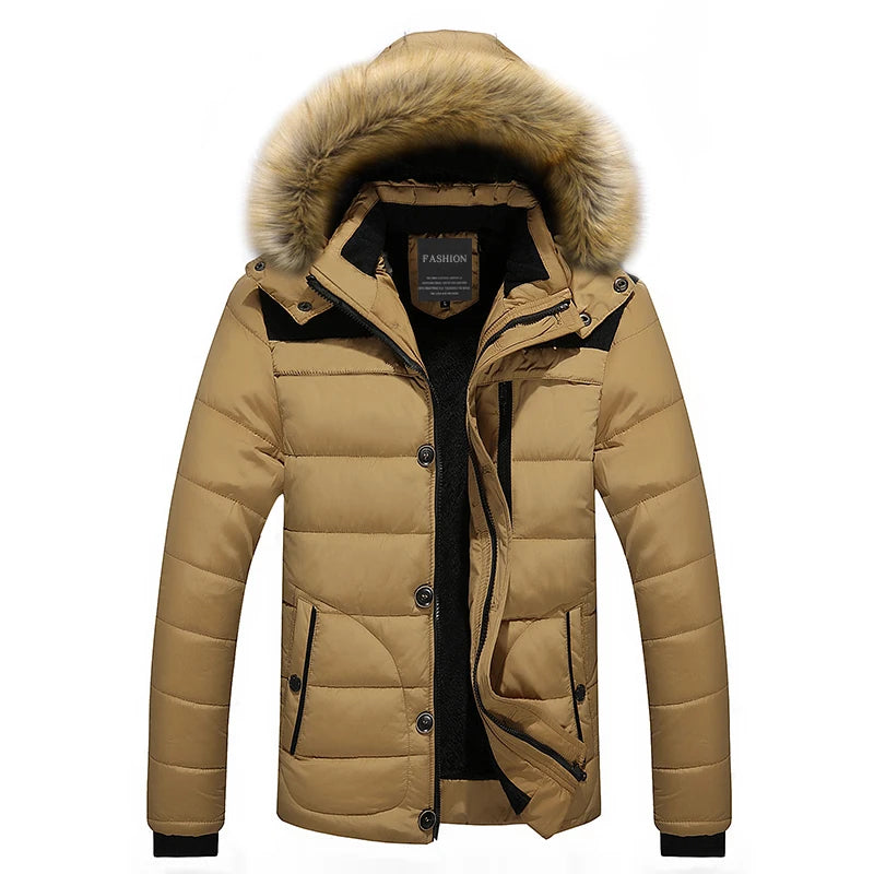 Herren Daunenparka Warm mit Faux-Pelz-Kragen