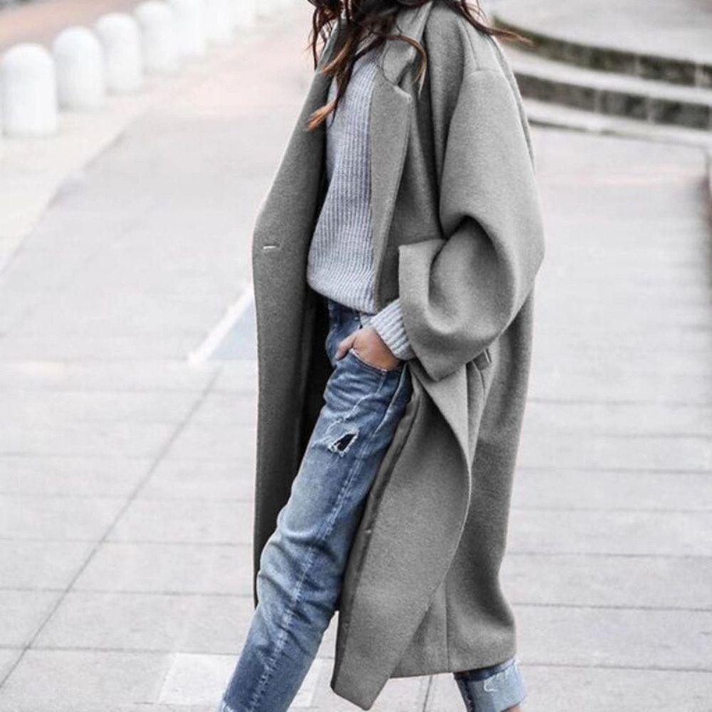 Langer Oversized Mantel Wollmix Großzügig Offen