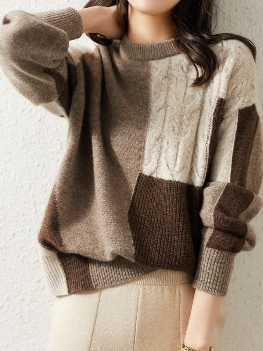 Modischer Strickpullover Kontrastfarben Trendy