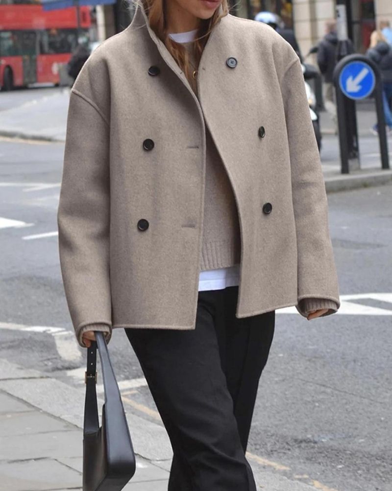 Klassische Doppelreiher Jacke Kurz Tailliert Elegannt - IdealeKleiden