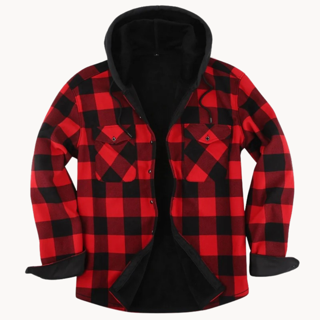 Herren Flanelljacke Fleece Gefüttert Kapuze Warm