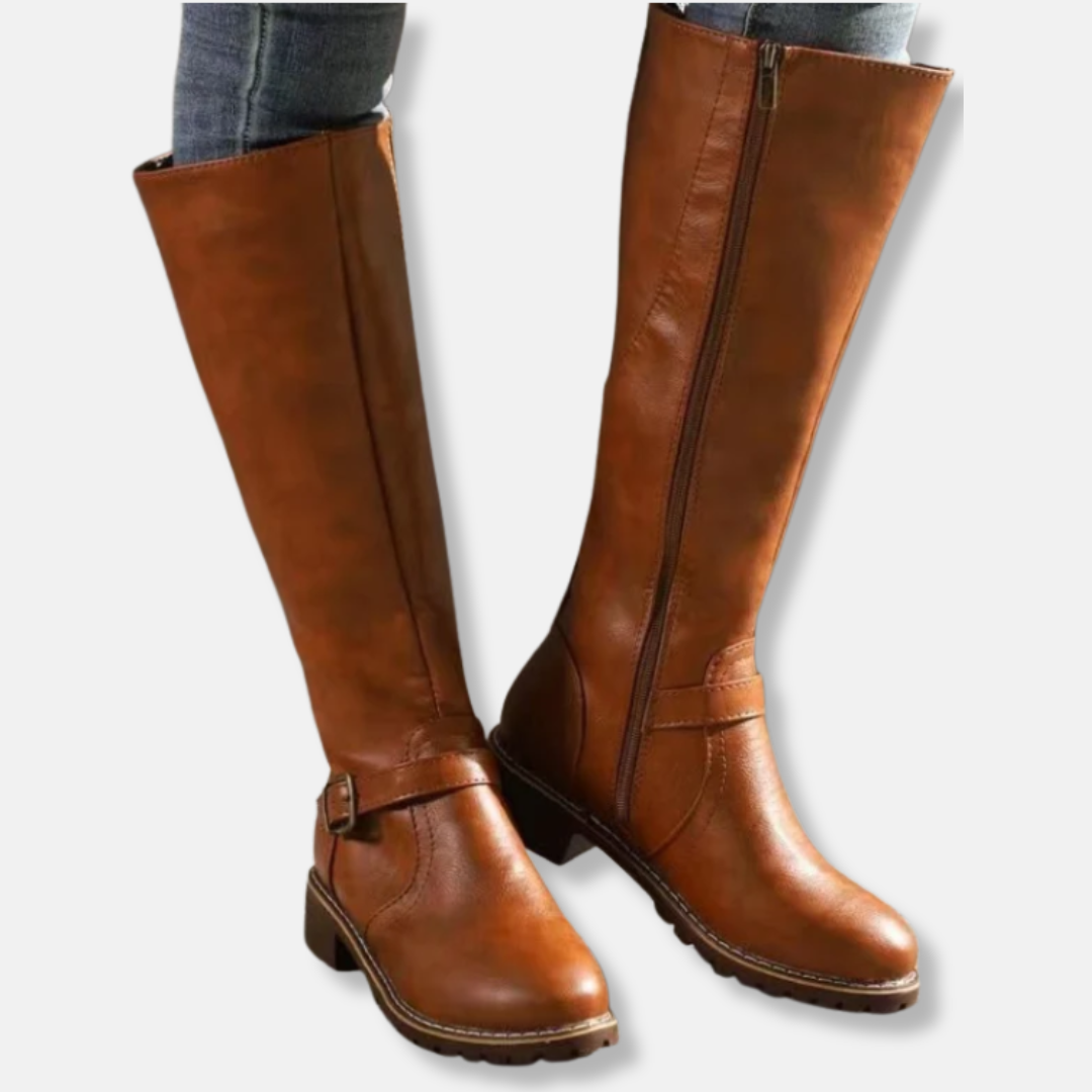 Kniehohe Stiefel Lederoptik Doppelreißverschluss