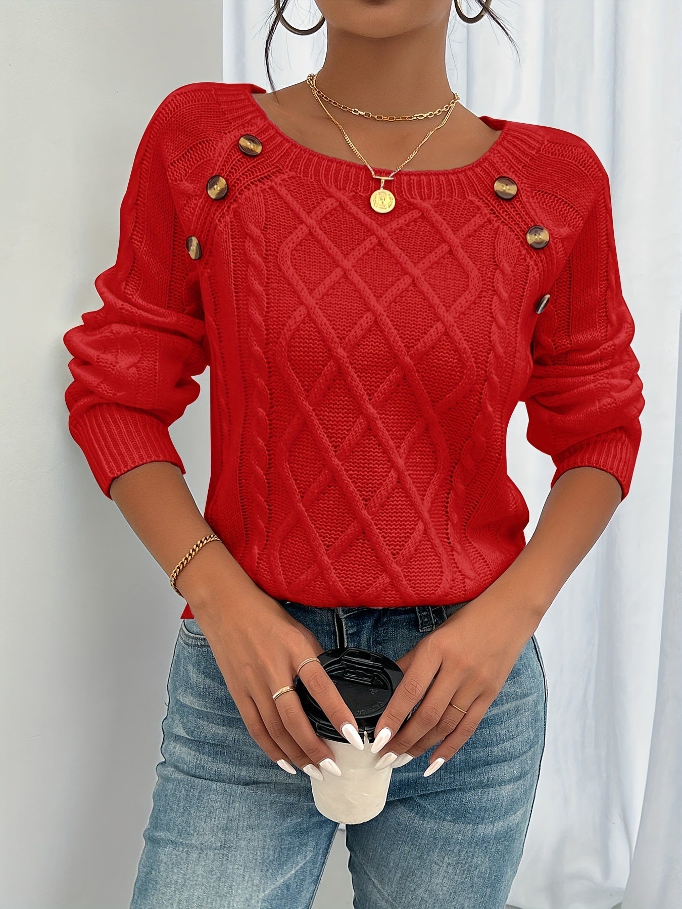 Bequemer Pullover Damen Top Rundhals