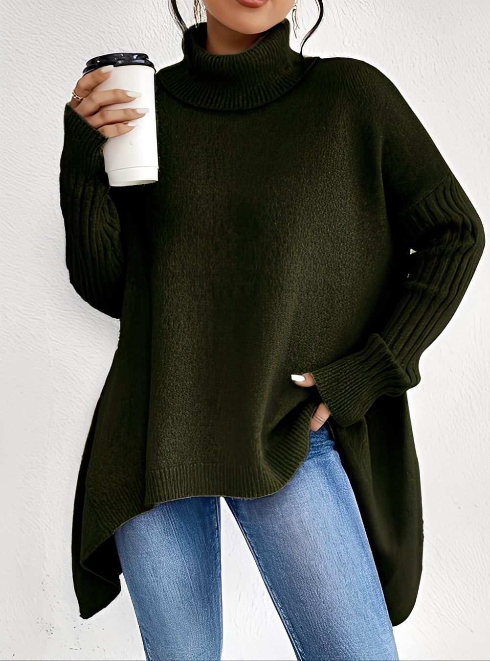 Elegante Damenpullover Lang Rollkragen Chic