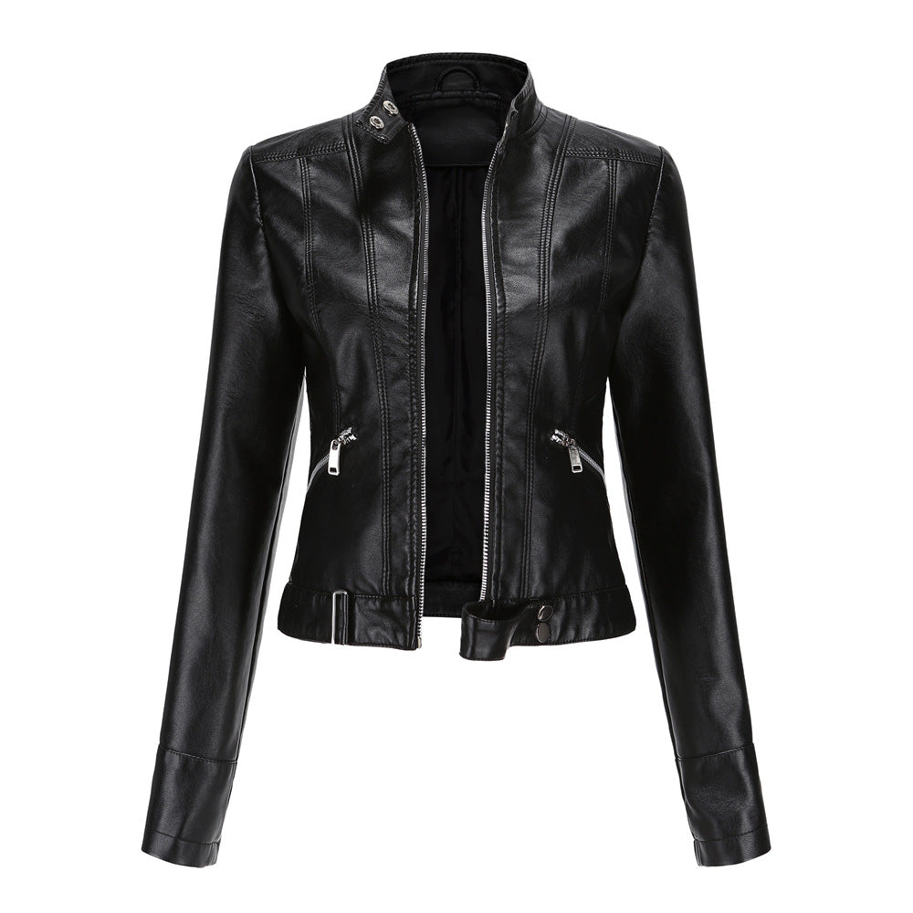Stylische Damen Lederjacke Mit Kragen