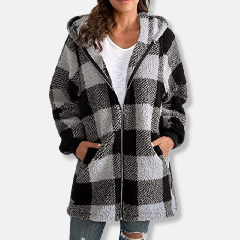 Karierte Hoodie Übergröße Weich Kapuze Reißverschluss