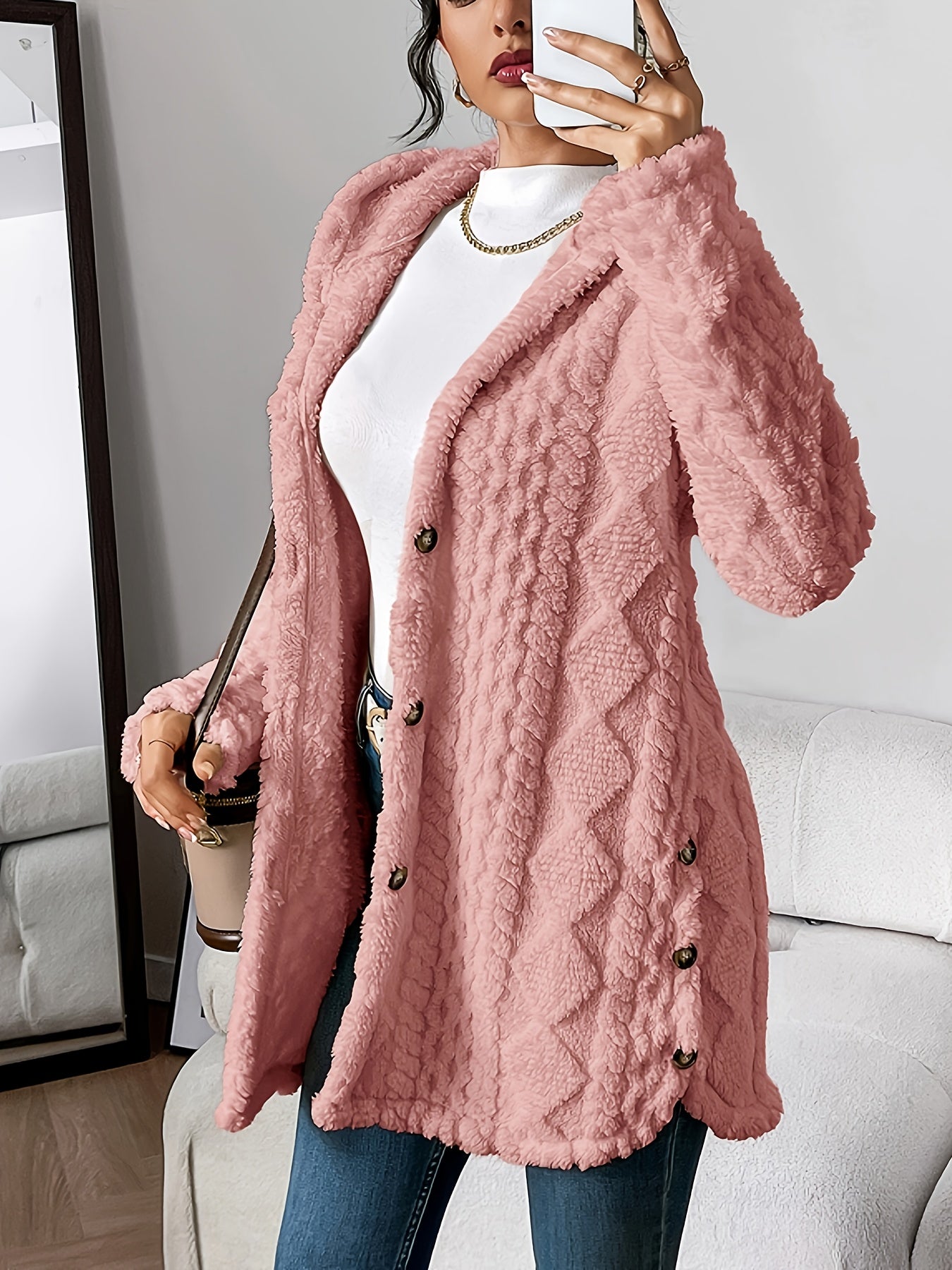 Winterjacke Damen Lang Kapuze Knöpfe