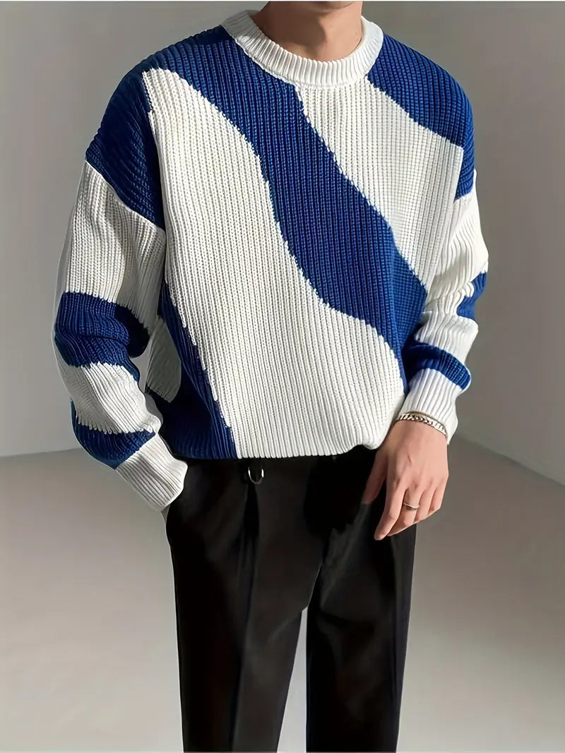 Herren Pullover Wellenmuster Farbenfroh