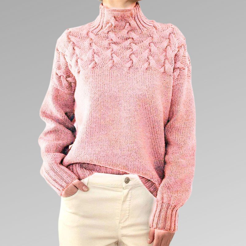 Elegantes Kleid | Strickpullover Hochgeschlossen Geflochtenes Design