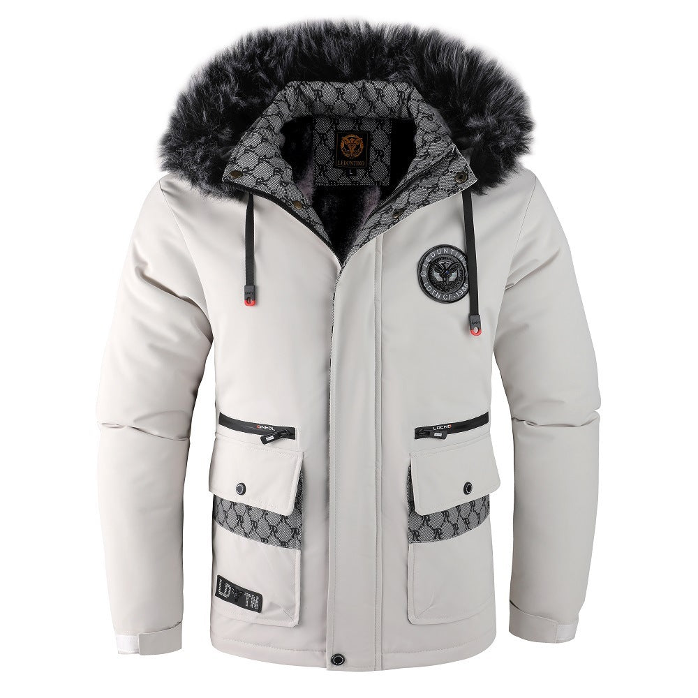 Herren Winterjacke mit Abnehmbarer Pelzkapuze