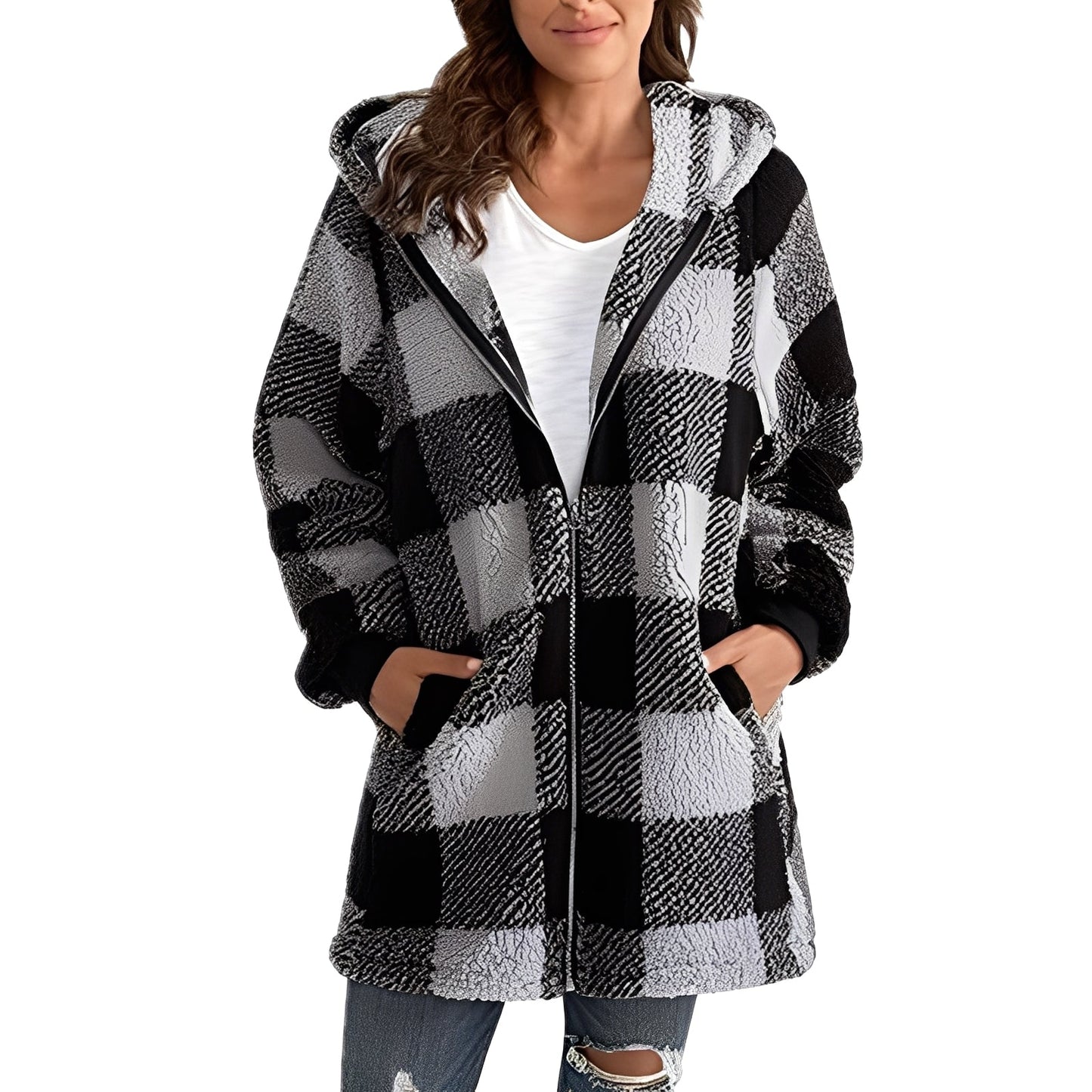 Modischer Damen Hoodie Karo Muster
