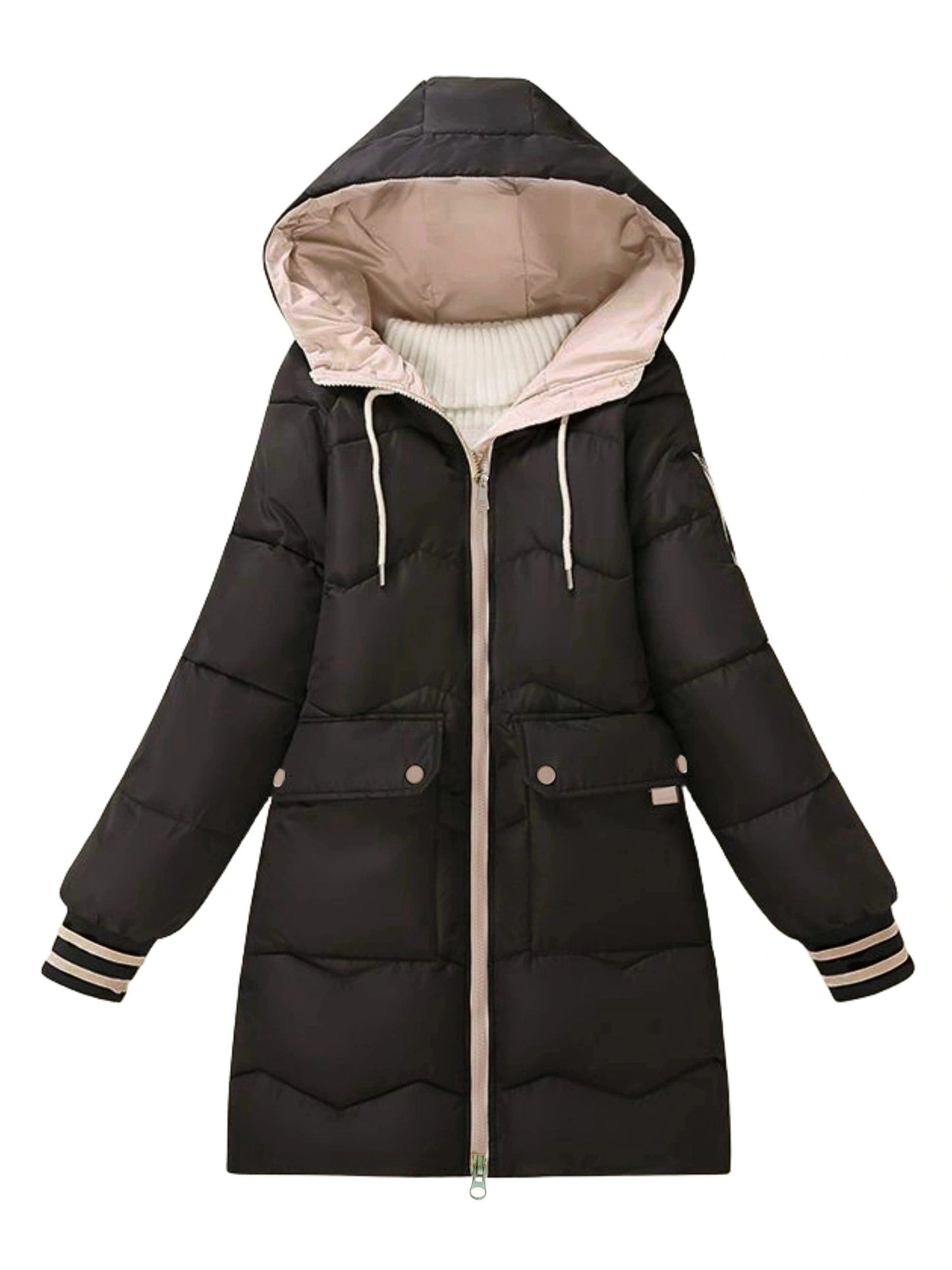 Klassische Steppjacke Damen Warm Kapuze