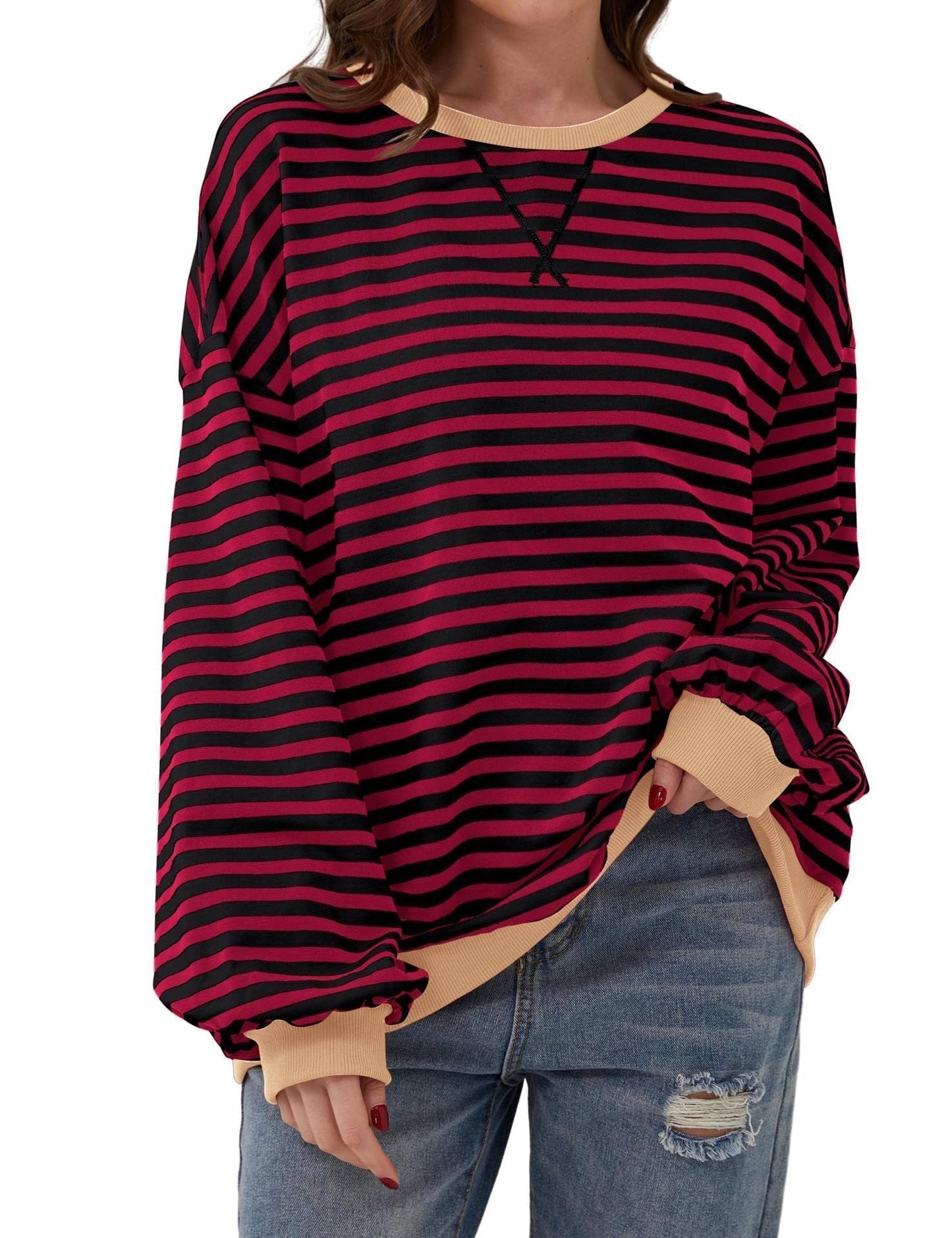 Streifenpullover Damen Elegant Locker