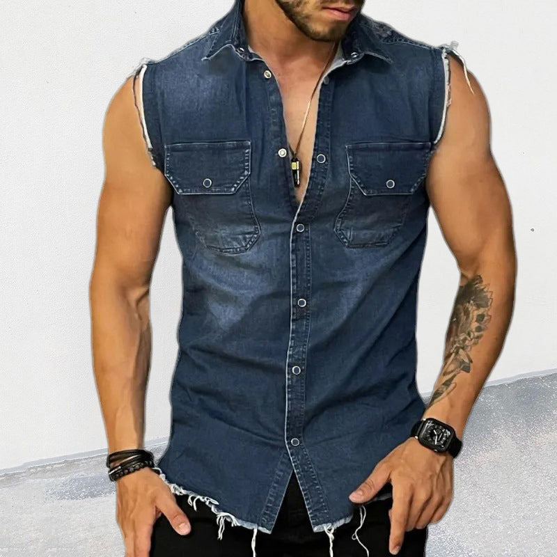Ärmelloses Jeanshemd Slim Fit Herren