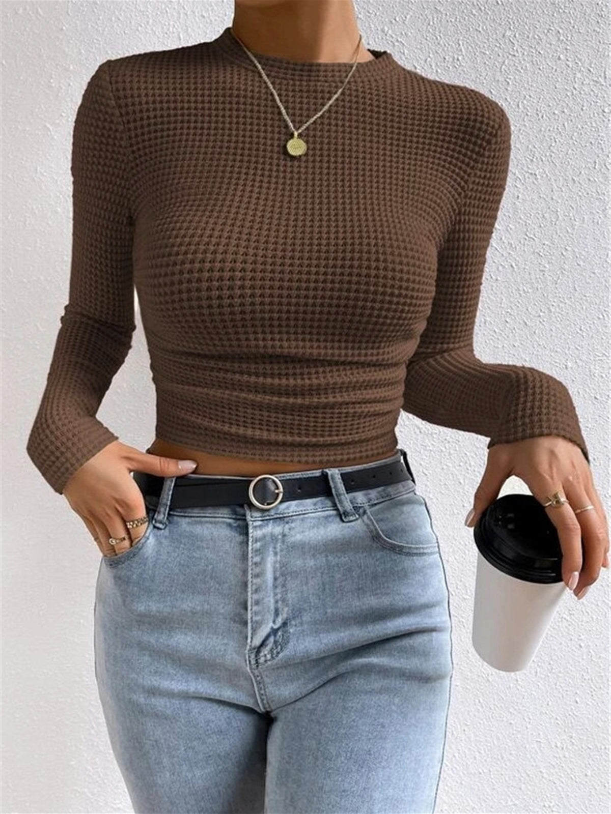 Schicke Slim-Pullover Waffelmuster Damen