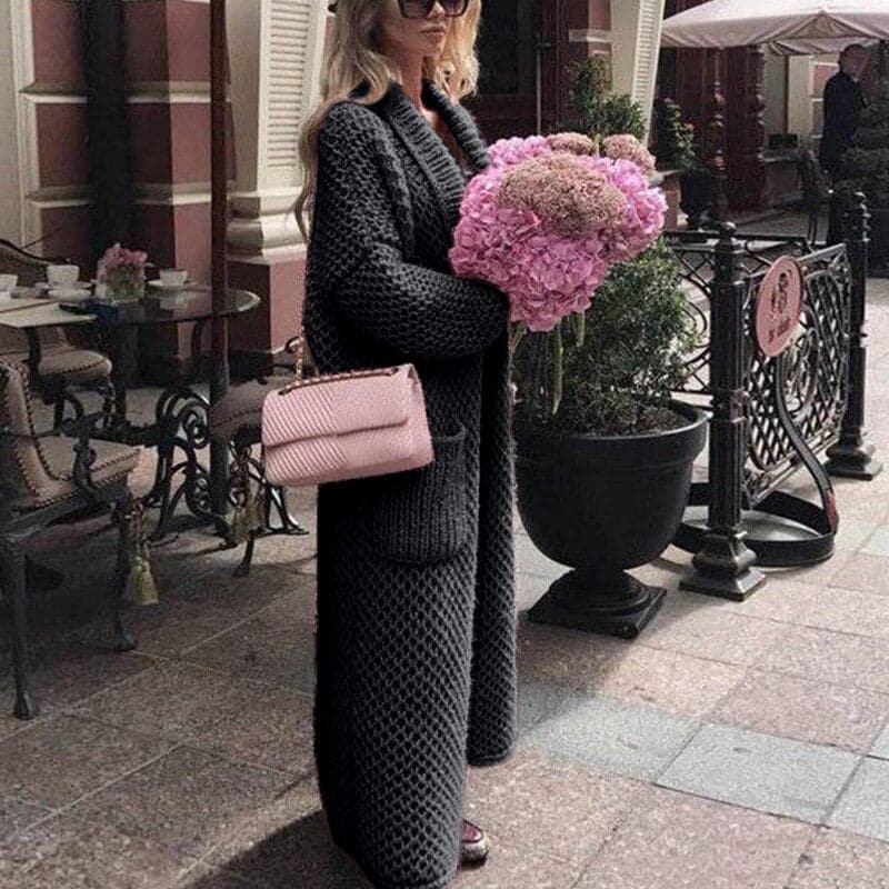 Damen Strickcardigan Lang mit Taschen Elegant