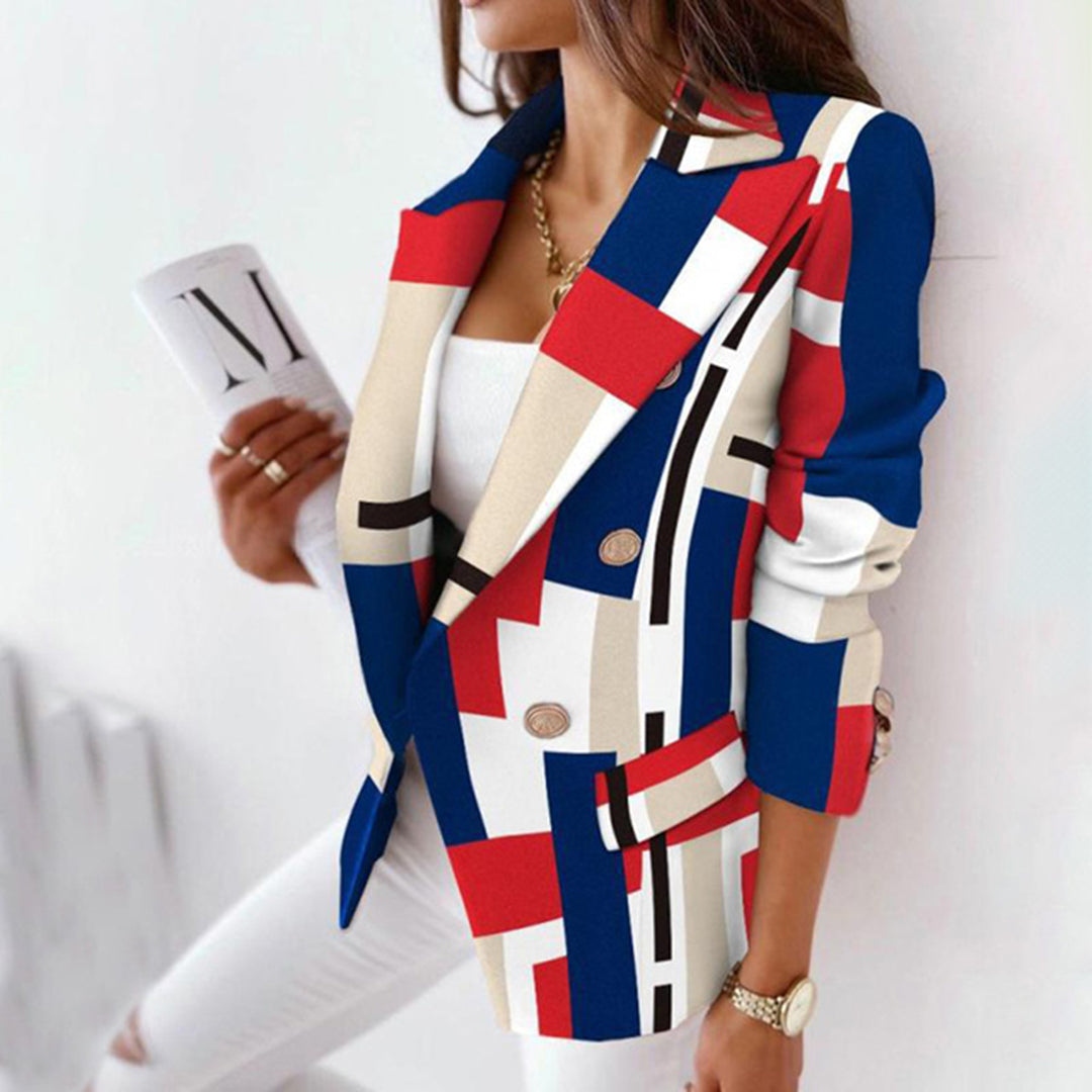 Elegante Kleidung | Taillierte Bluse Karomuster Doppelreiher